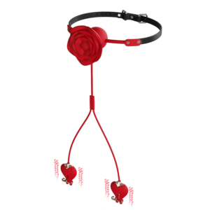 Sweet Surrender  - Rose Ball Gag with Leash & Vibrating Nipple Clamps